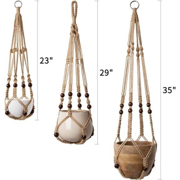 3 Pack Macrame Plant Hangers Indoor Different Size Hanging Planter Basket - Picture 3 of 14